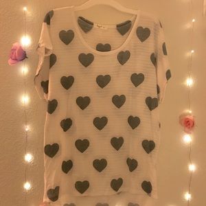 White shirt with gray hearts